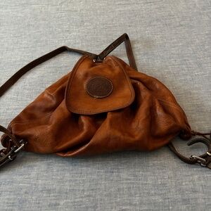 Roots Skier Stein Eriksen Brown Leather Ski Satchel Backpack